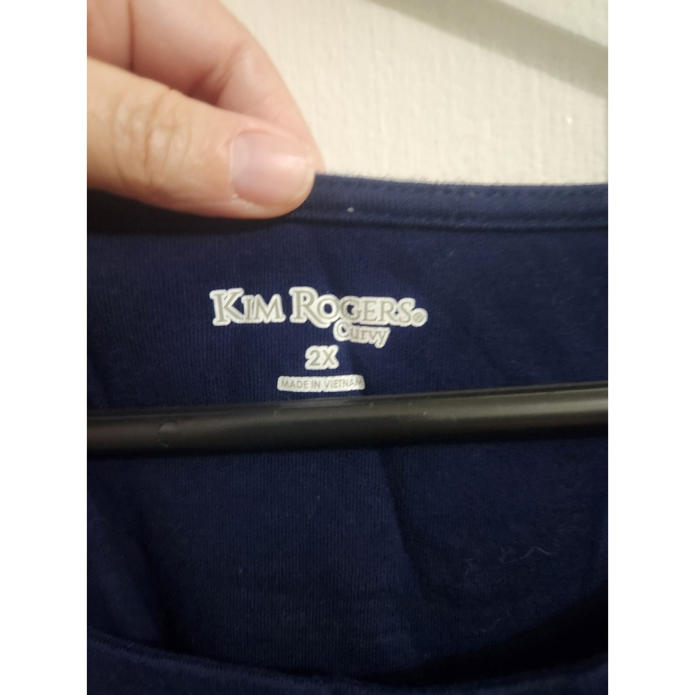 Kim Rogers Curvy Navy Blue Button Cutout Sleeve Knit Top 2X - Picture 5 of 5